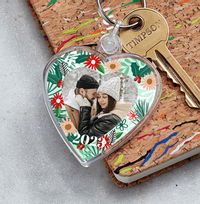 Tap to view Winter Floral Photo Upload Heart Keyring