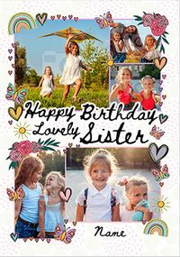 Tap to view Lovely Sister Flowers & Rainbows Photo Birthday Card