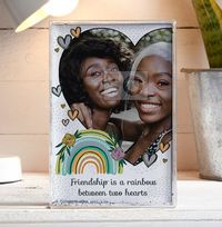 Tap to view Friendship Is A Rainbow Between Two Hearts Glitter Photo Block - Portrait
