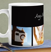 Tap to view Personalised Mug - 4 Multi Photo Upload Bottom with Text Black