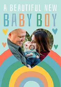 Tap to view New Baby Boy Rainbow Heart photo Card