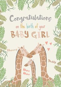 Tap to view New Baby Girl Peppermint Jungle Personalised Card