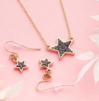 Tap to view Black Crystal Star Necklace and Earrings Set