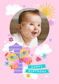 Tap to view Butterfly First Birthday Photo Card