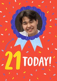 Tap to view 21 Today Red Rosette Photo Birthday Card