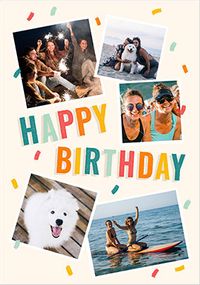 Tap to view Rainbow Colour Text 5 Photo Birthday Card