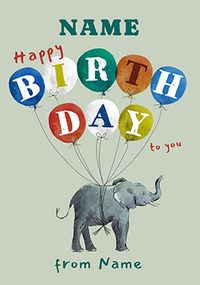 Tap to view Elephant and Balloons Personalised Birthday Card