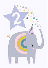 Tap to view Elephant Grey Star 2nd Birthday Card