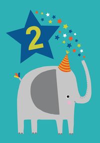 Tap to view Elephant Blue Star 2nd Birthday Card