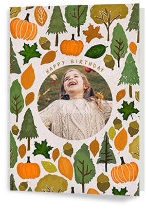 Happy Birthday Pumpkins and Trees Photo Card