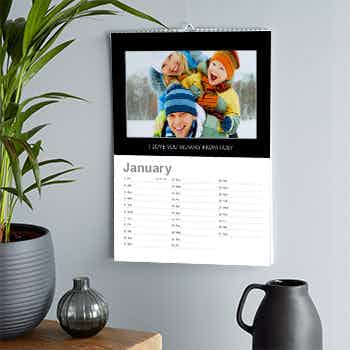 Photo And Text Black Border Personalised Calendar - Lined Dates