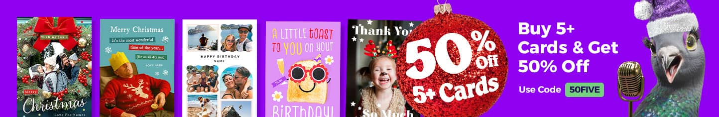 Buy 5+ Cards & Get 50% Off - code: 50FIVE