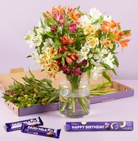 Tap to view Autumn Alstroemeria Letterbox with Happy Birthday Cadburys