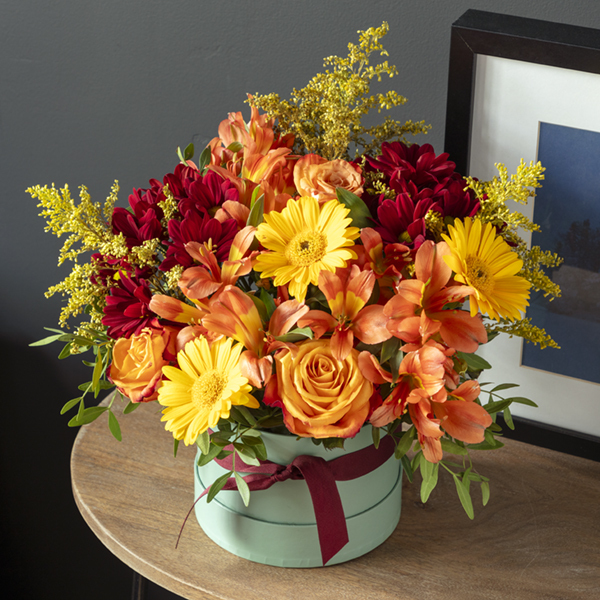 Autumn Fire Hatbox Arrangement