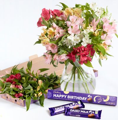 An Abundance Of Alstroemeria with Happy Birthday Cadburys