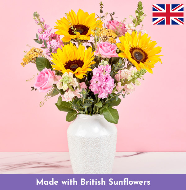The British Sunflower And Rose Bouquet