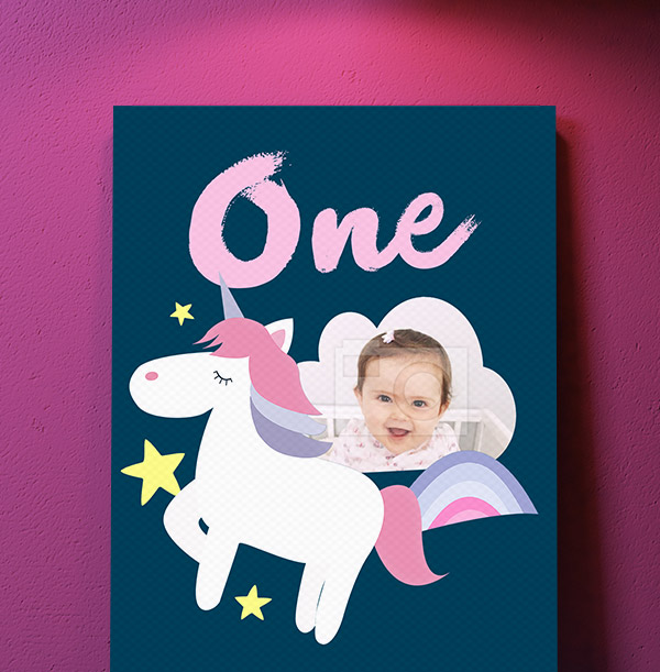 1st Birthday Unicorn Photo Canvas - Portrait