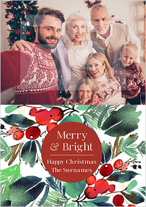Merry and Bright Happy Christmas Photo Card
