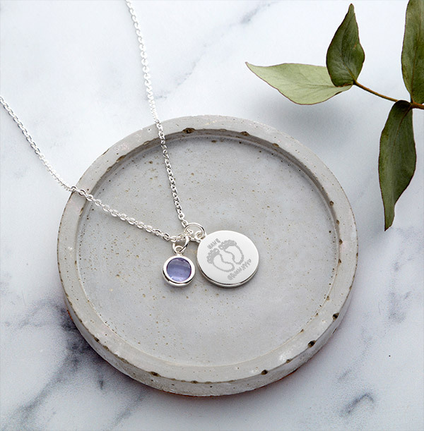 Foot Print Birthstone Necklace - Personalised