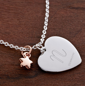 Initial & Date Star Charm Heart Bracelet - Personalised