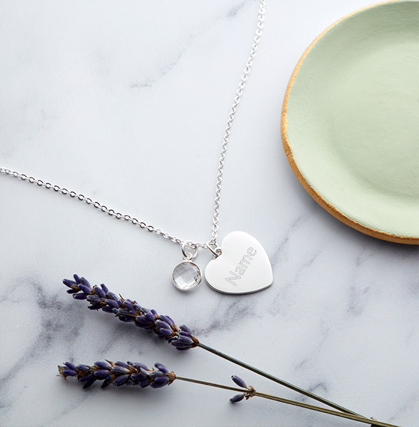 Personalised Name Heart Birthstone Necklace