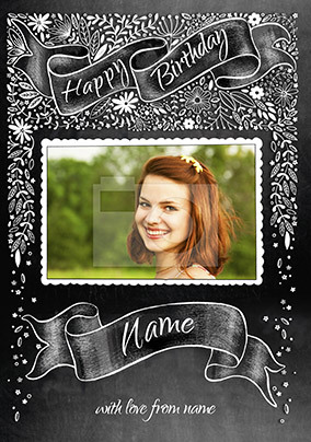 Happy Birthday Floral Chalkboard Photo Card