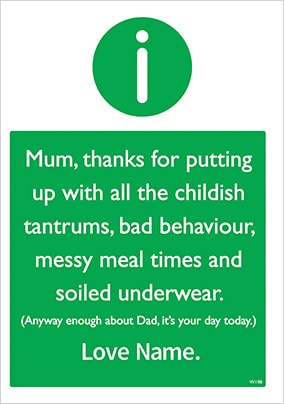 Bad Behaviour Personalised Mother's Day Card