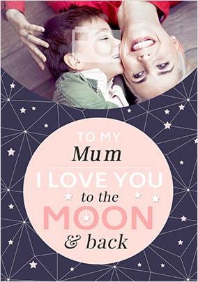 Mum - To The Moon & Back Blue Photo Card