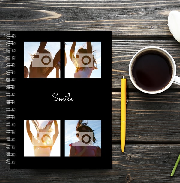 4 Photo & Middle Text Black Notebook