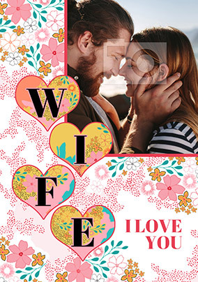 Wife Floral Anniversary photo Card
