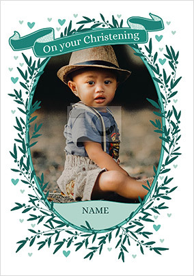 On your Christening wreath Photo Card