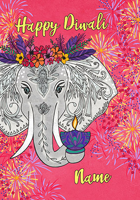 Happy Diwali Pattern Elephant Personalised Card