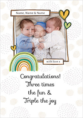 New Baby Triplets Photo Card