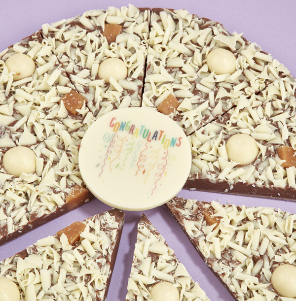 Salted Caramel Congratulations Chocolate Pizza