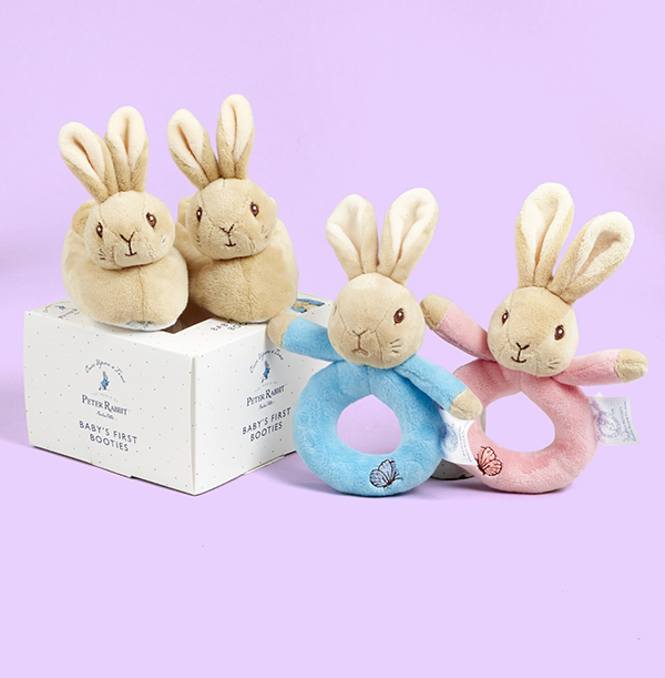 Peter Rabbit Booties and Rattle Set