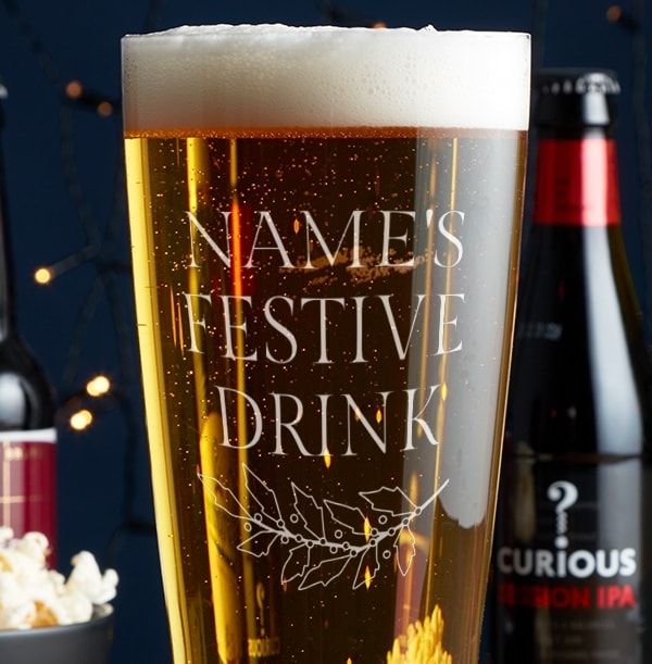 Personalised Tall Pint Glass - Names Festive Drink