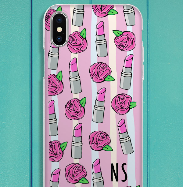 Lipstick and Roses Initials iPhone Case