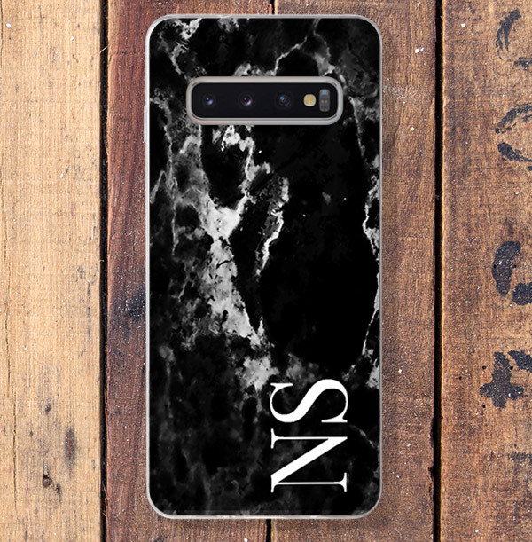 Black Marble and Large Initials Samsung Phone Case