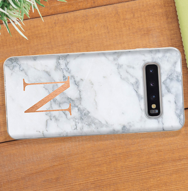 Marble Effect Samsung Phone Case - Copper Initial