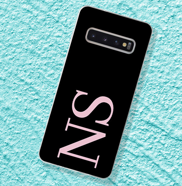 Black Samsung Phone Case with Large Pink Initials