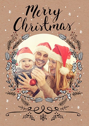 Merry Christmas Wreath Photo Postcard