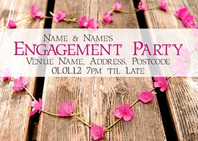 Pink Flower Heart Engagement Party Postcard Invite