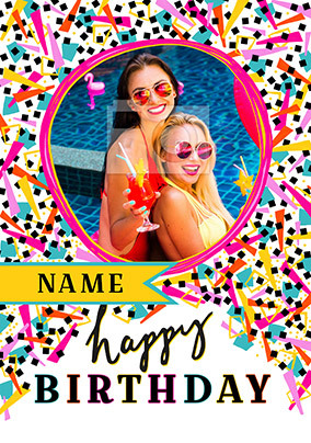 Happy Birthday Pink Confetti Photo Postcard