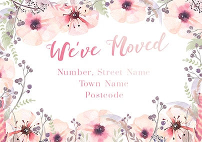 We've Moved Blush Pink Floral Postcard