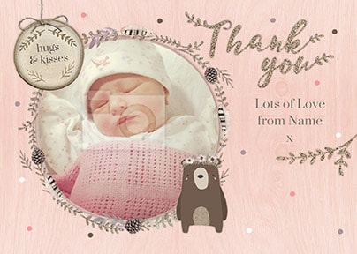 Baby Girl Bear Photo Thank You Postcard