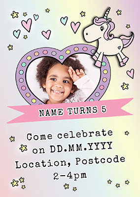 Unicorn Party Invite Portrait Photo Postcard