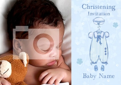 Blue Christening Invitation Photo Postcard - For Boys