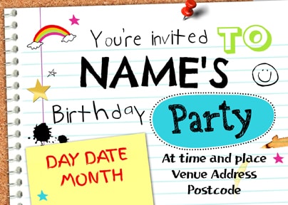 Kids Birthday Party Invitation - School Notebook Theme