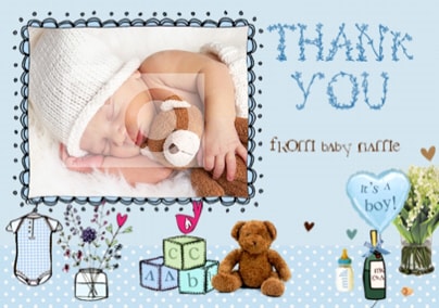 Blue It's Baby Boy Thank You Postcard