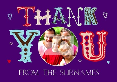 Purple Family Thank You Postcard